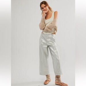 Free People Full Moon Vegan Gaucho Pants Silver Metallic Shine Size 6